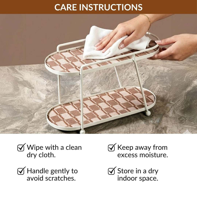 2 Tier Vanity Storage Display Tray White Brown