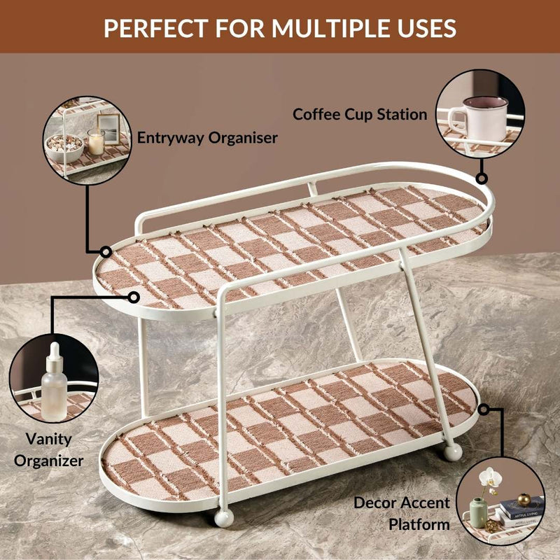 2 Tier Vanity Storage Display Tray White Brown