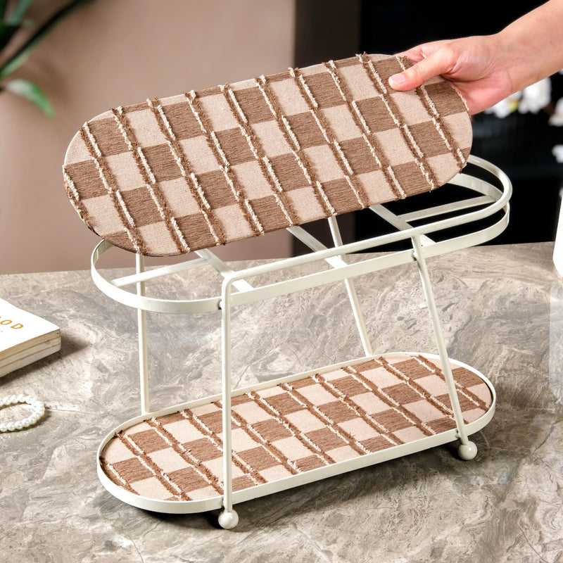 2 Tier Vanity Storage Display Tray White Brown