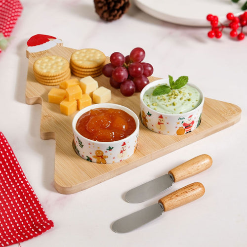 Christmas Tree Cheese Board With Bowls And Knives Set Of 5