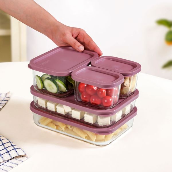 Groovo Storage Containers With Lid Set Of 5 310ml 750ml 1200ml Mauve