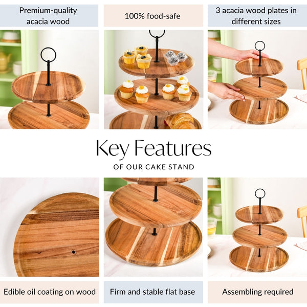 3 Tier Acacia Wood Cupcake Stand
