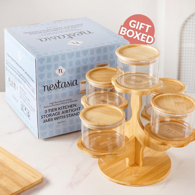 3 Tier Kitchen Storage Airtight Jars With Stand Set Of 6 450ml
