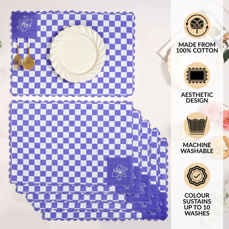 Violetta Cotton Embroidered Table Mat Purple Set Of 6
