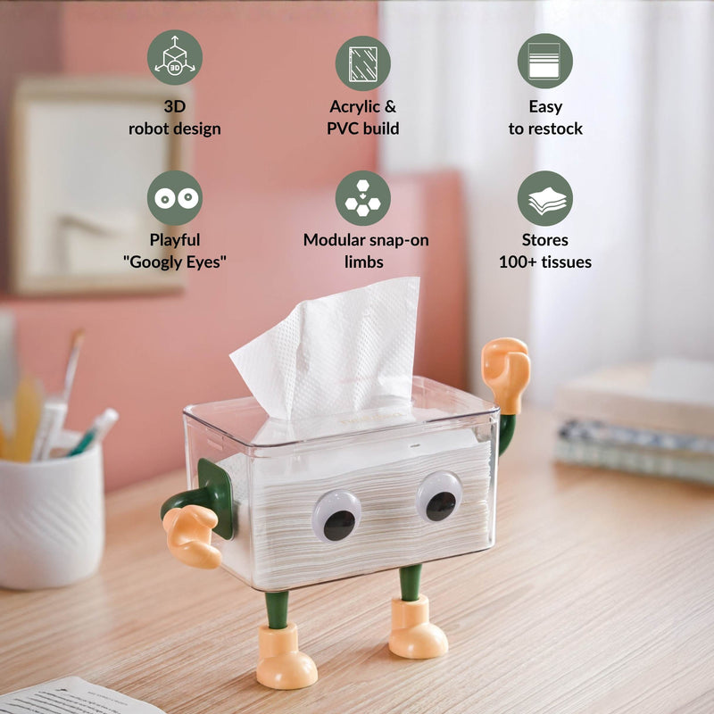 3D Cartoon Robot Tissue Box Green