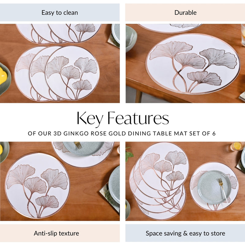3D Ginkgo Rose Gold Dining Table Mat Set Of 6