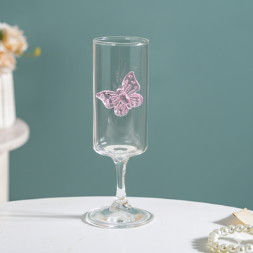 3D Pink Butterfly Stem Glass 190ml