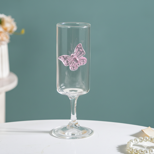 3D Pink Butterfly Stem Glass 190ml
