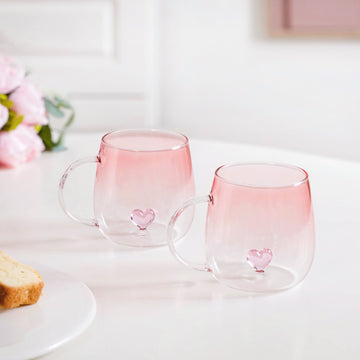 3D Pink Heart Ombre Mug Set Of 2 450ml