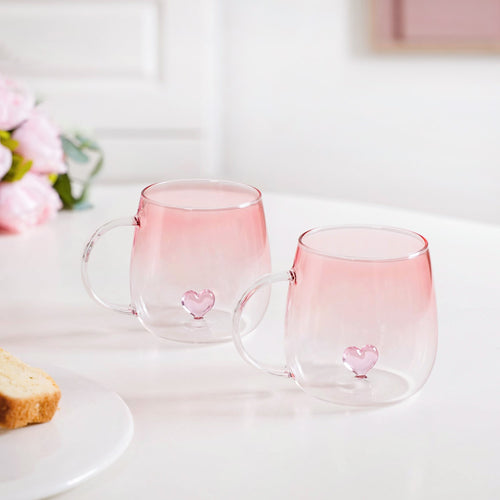 3D Pink Heart Ombre Mug Set Of 2 450ml