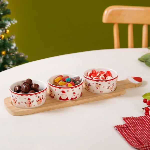 Santa Snowman Reindeer Bowls Snack Platter Set Of 4