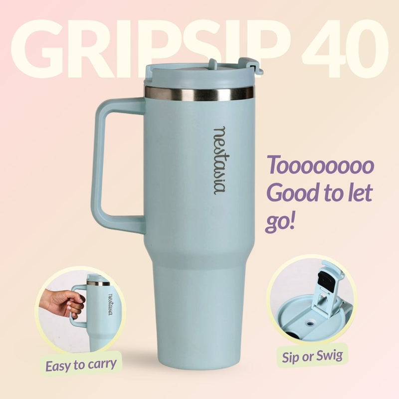 GripSip 40 Insulated Tumbler Bottle With Side Handle Arctic Blue 1200ml