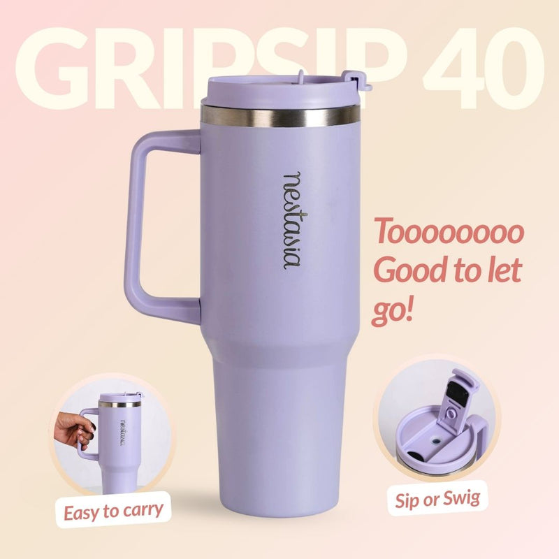 GripSip 40 Insulated Tumbler Bottle With Side Handle Periwinkle 1200ml