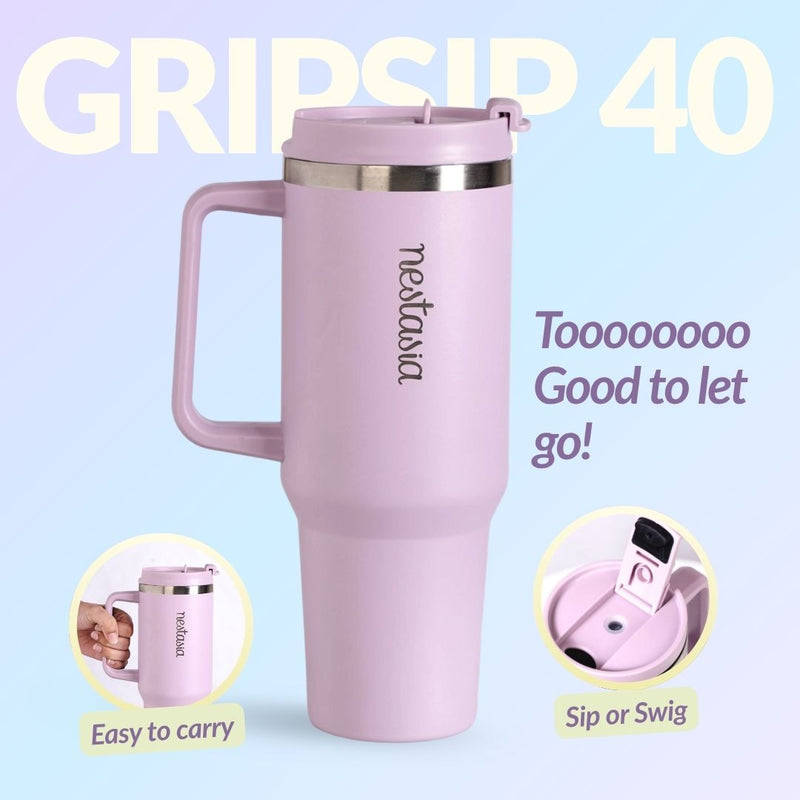 GripSip 40 Insulated Tumbler Bottle With Side Handle Lilac Haze 1200ml