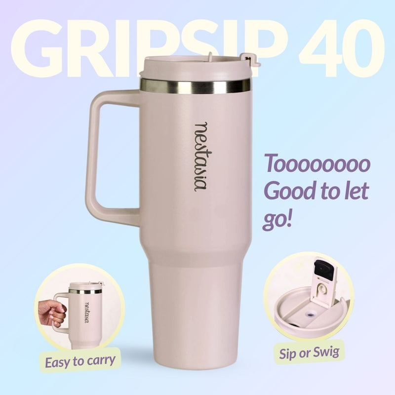 GripSip 40 Insulated Tumbler Bottle With Side Handle Rosy Taupe 1200ml