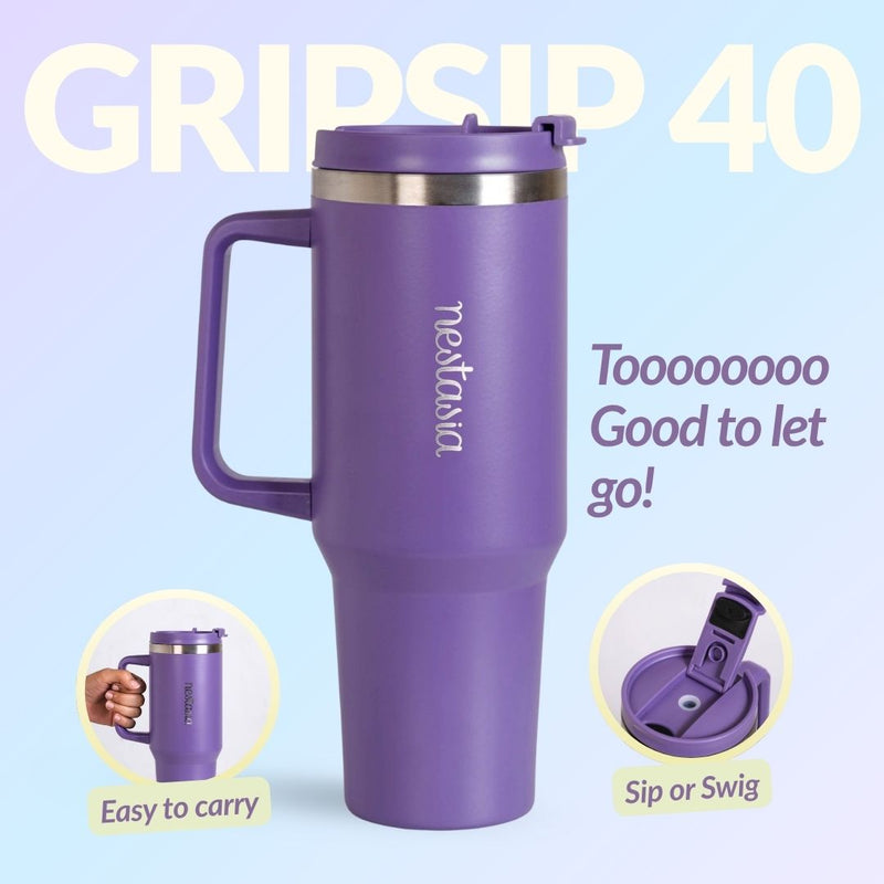 GripSip 40 Insulated Tumbler Bottle With Side Handle Viva Violet 1200ml