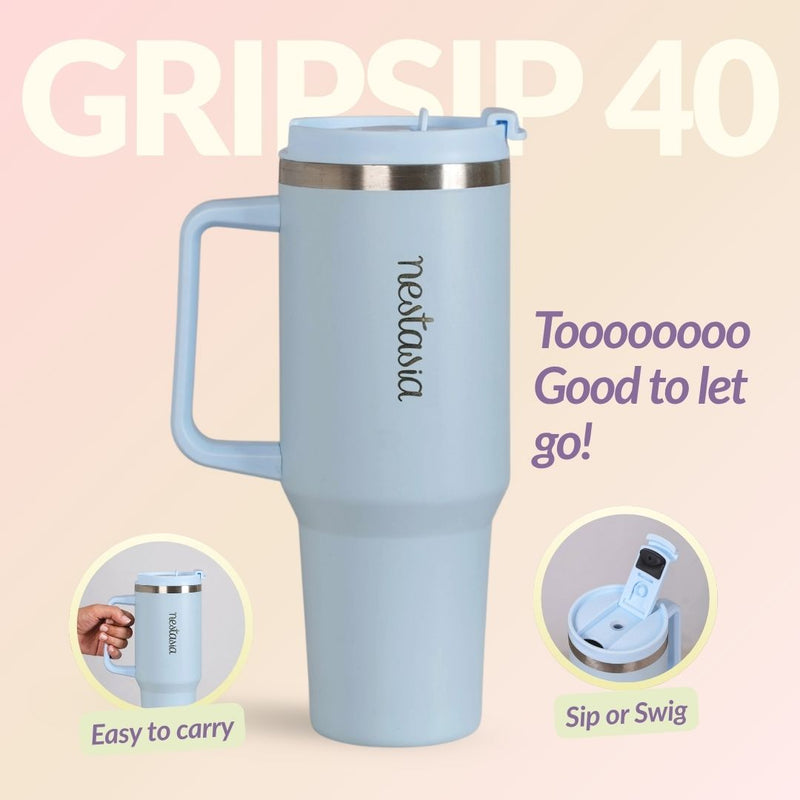 GripSip 40 Insulated Tumbler Bottle With Side Handle Baby Blue Jay 1200ml