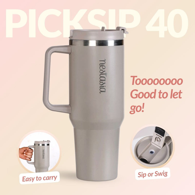 GripSip 40 Insulated Tumbler Bottle With Side Handle Urban Greige 1200ml