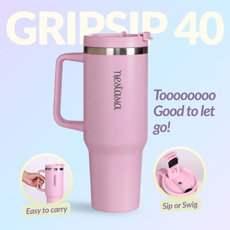 GripSip 40 Insulated Tumbler Bottle With Side Handle Quartz Cloud Pink 1200ml
