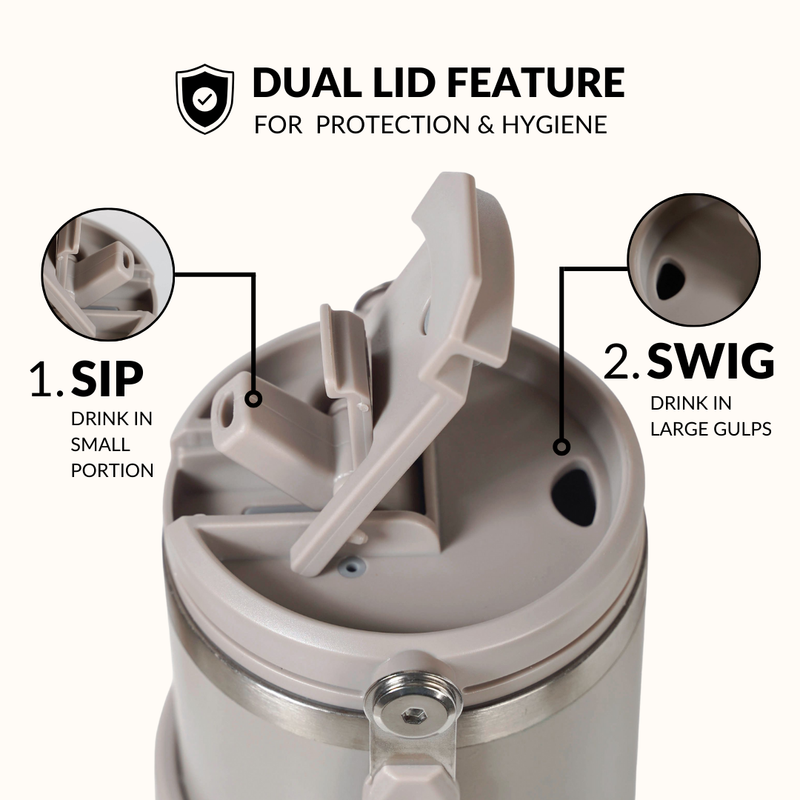 PickSip 40 Insulated Tumbler Bottle With Top Handle Urban Greige 1200ml