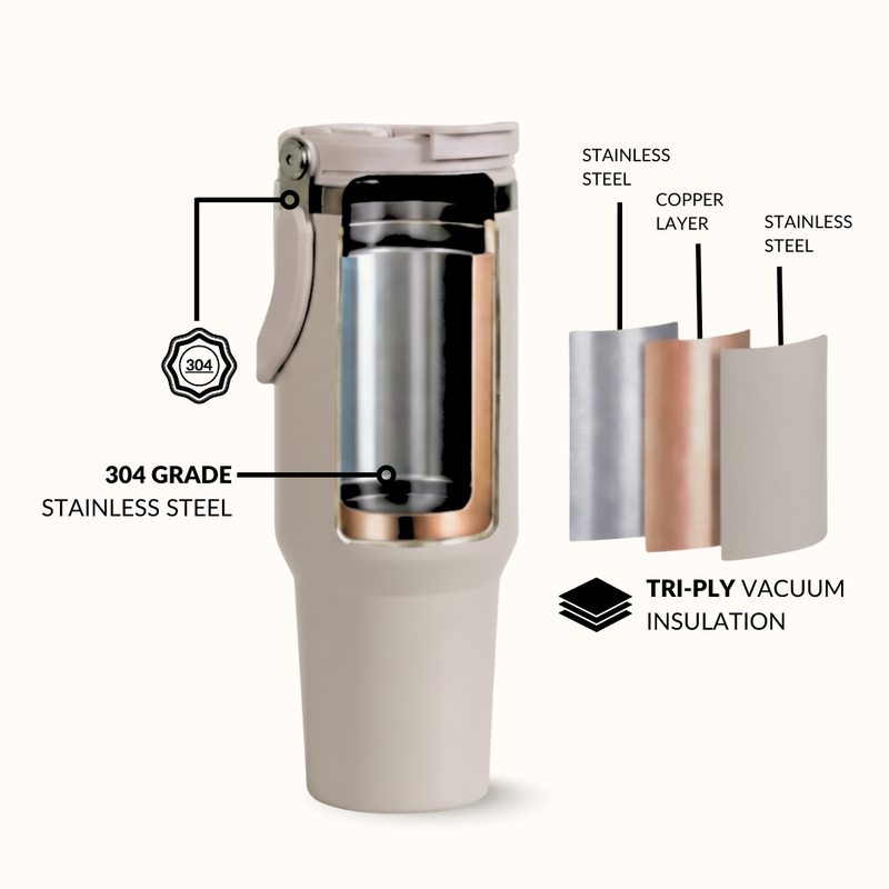 PickSip 40 Insulated Tumbler Bottle With Top Handle Urban Greige 1200ml