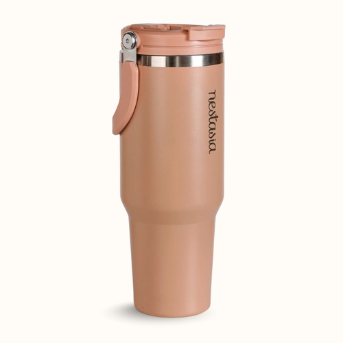 PickSip 40 Insulated Tumbler With Top Handle Soft Nude Peach 1200ml