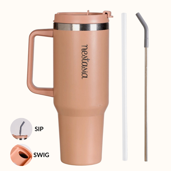 GripSip 40 Insulated Tumbler With Side Handle Soft Nude Peach 1200ml