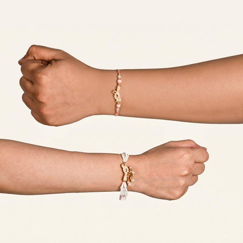 Peach Bird Rakhi And Lumba Bracelet Gift Set