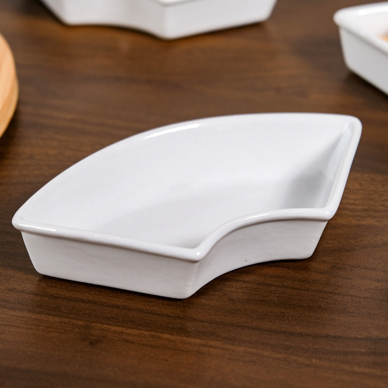 6 Piece White Ceramic Chip and Dip Platter Set