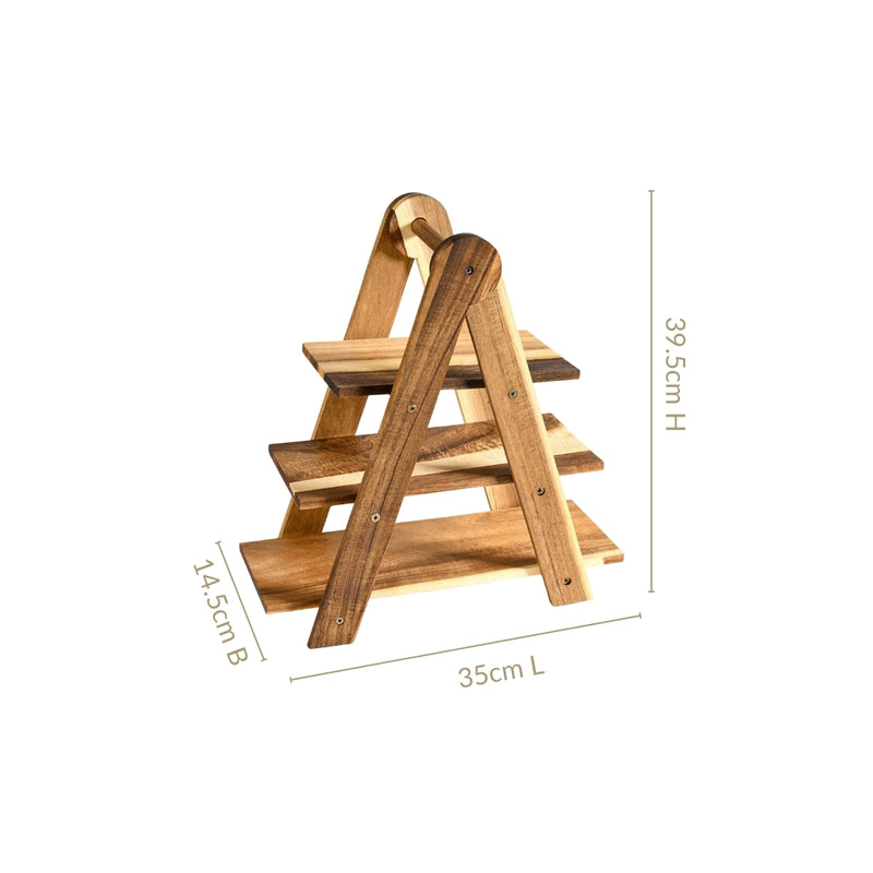 A Shaped 3 Tier Acacia Wood Serving Platter Stand