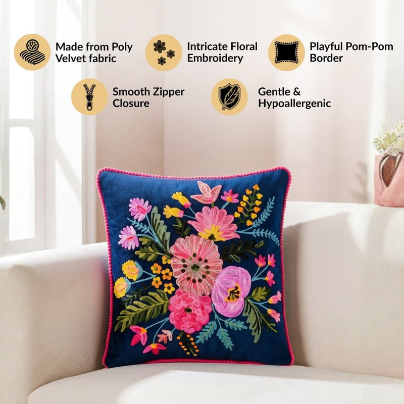 Midnight Bouquet Velvet Cushion Cover 40x40cm