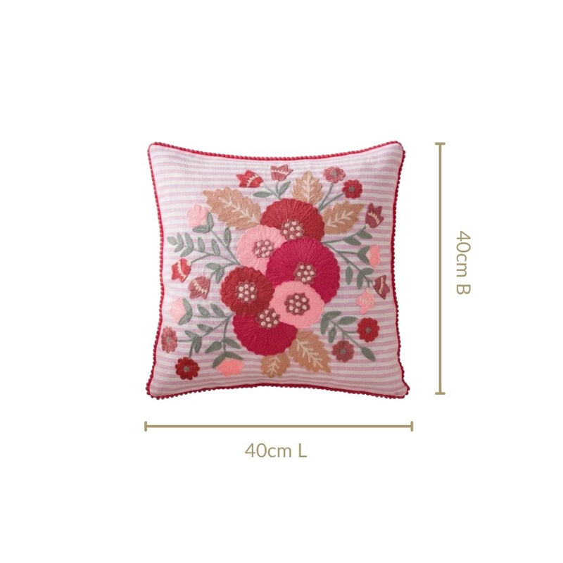 Pink Stripe Cotton Embroidered Cushion Cover 40x40cm