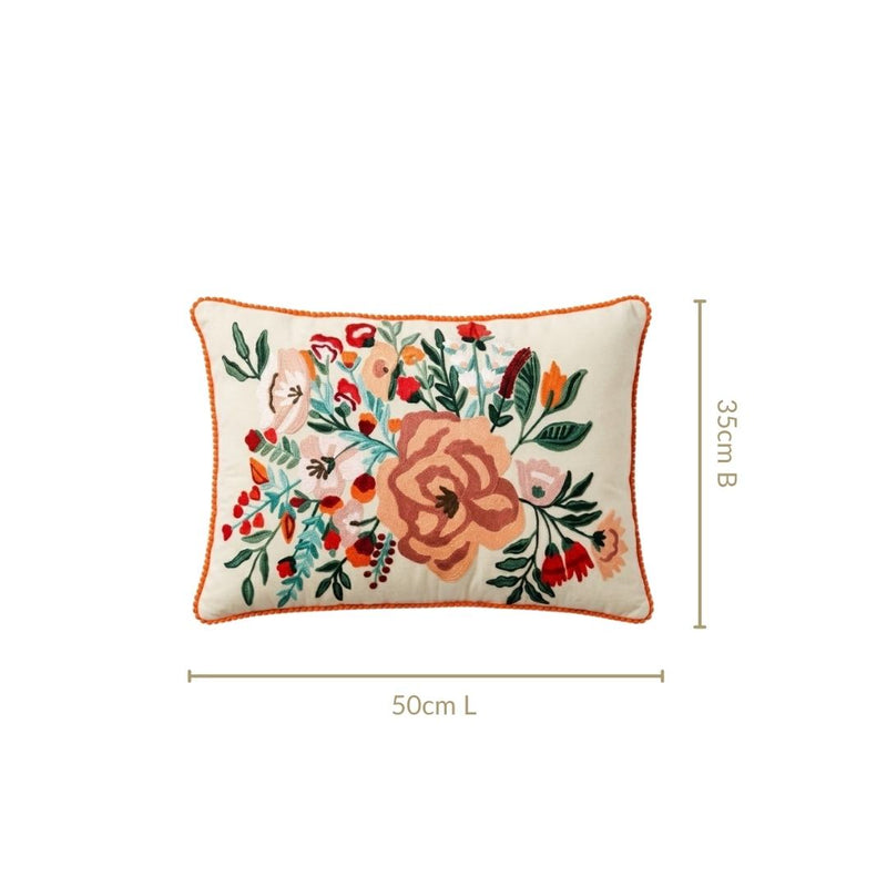 Rustic Flora Embroidered Cotton Cover 50x35cm