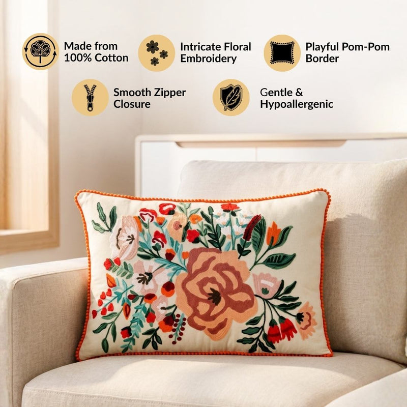 Rustic Flora Embroidered Cotton Cover 50x35cm