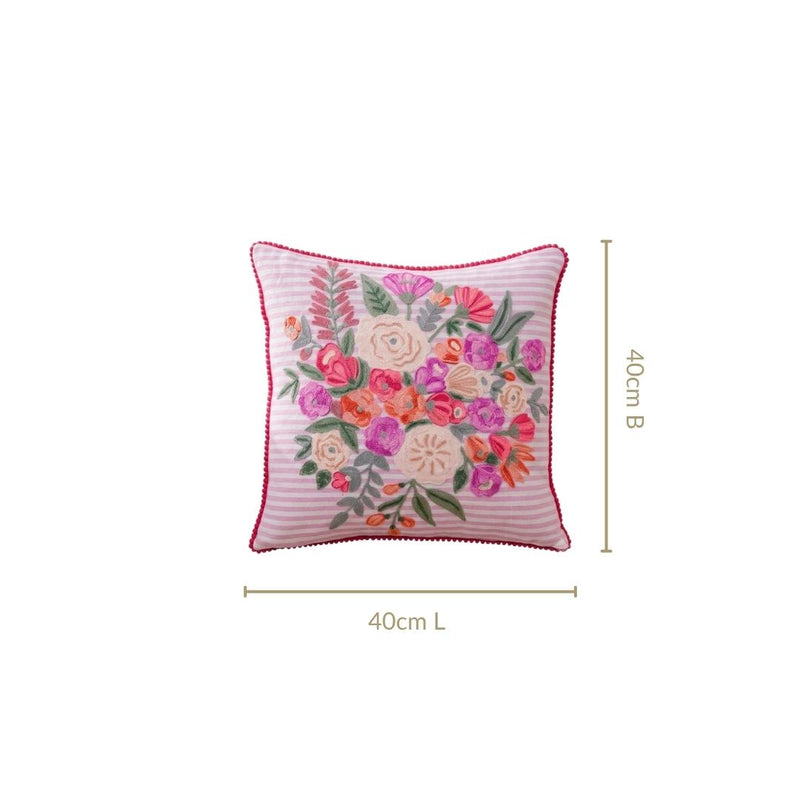Blush Breeze Embroidered Stripe Cotton Cushion Cover 40x40cm