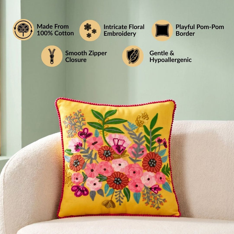 Sunshine Bouquet Embroidered Cushion Cover 40x40cm