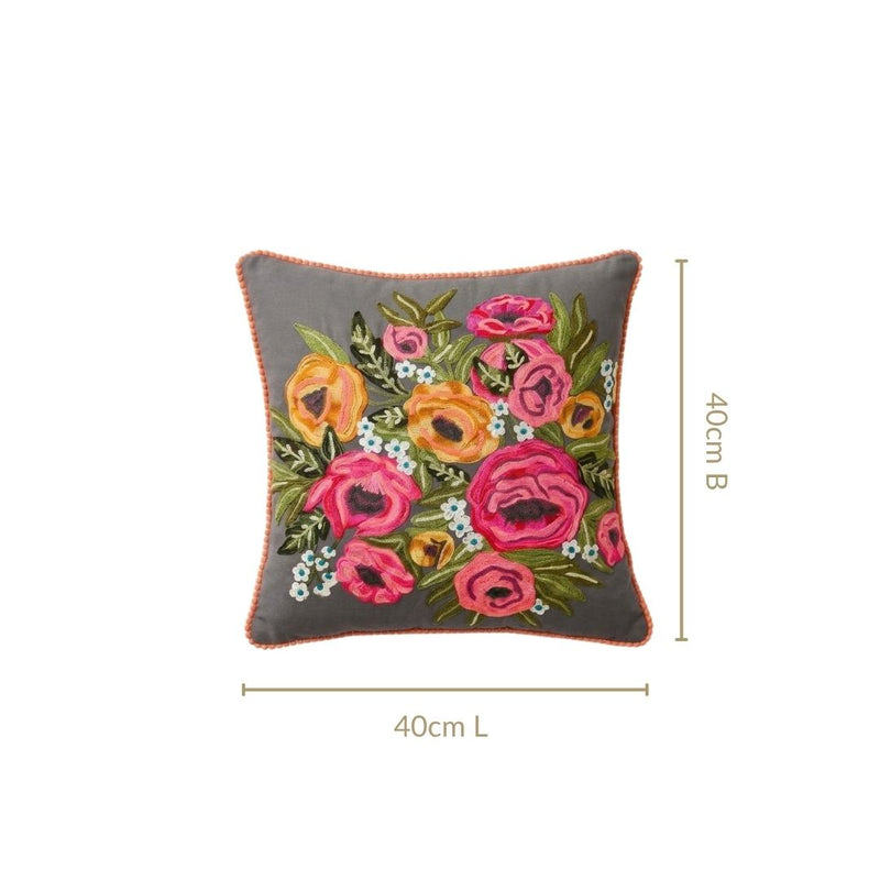 Eclipse Flora Cotton Embroidered Cushion Cover 40x40cm