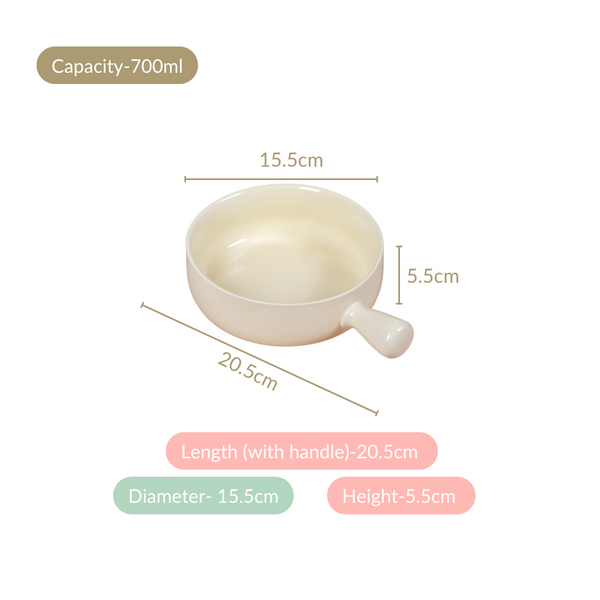 Pastel Cream Ceramic Bowl With Handle 700ml