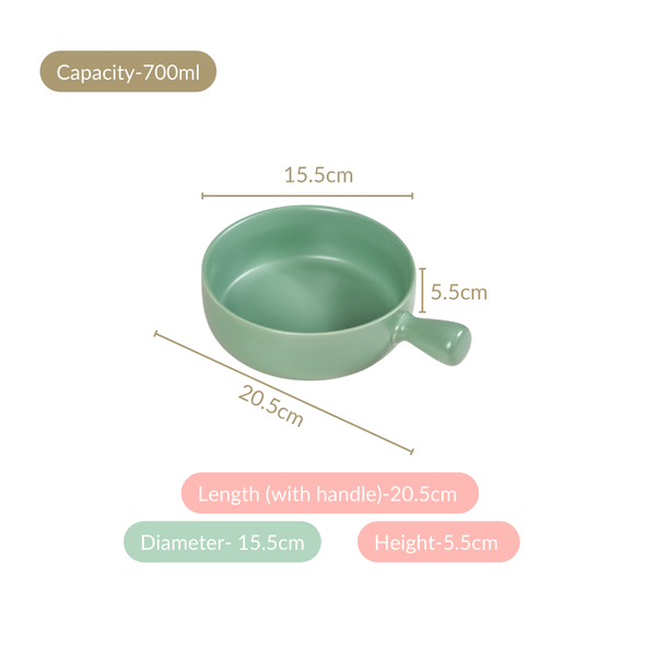 Ceramic Baking Bowl With Handle Sage Green 700ml