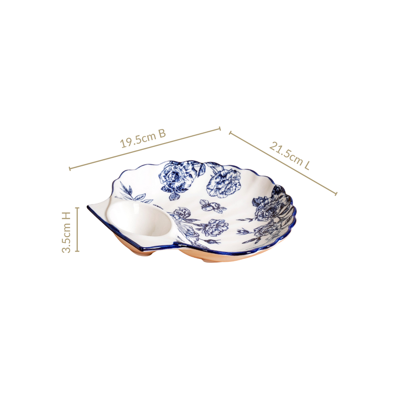 Chinoiserie Blue Ceramic Section Plates Set Of 2