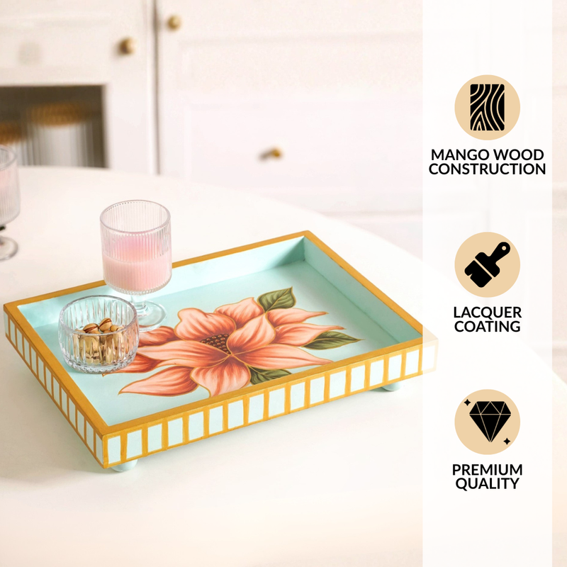 Lotus Royale Hand Painted Rectangular Mango Wood Tray