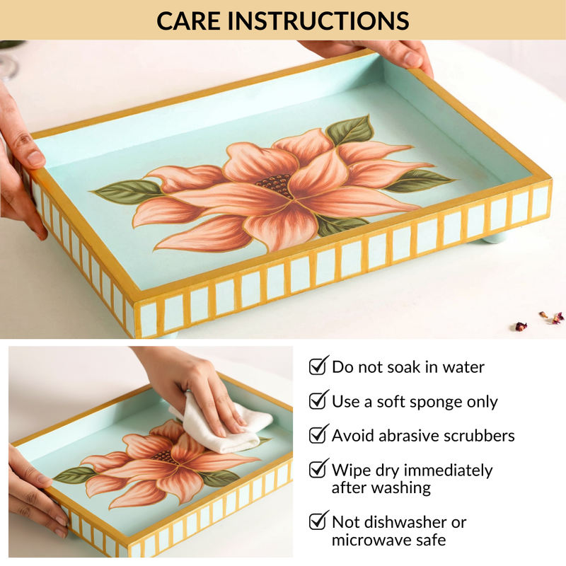 Lotus Royale Hand Painted Rectangular Mango Wood Tray