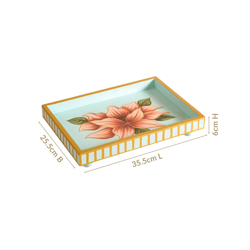 Lotus Royale Hand Painted Rectangular Mango Wood Tray