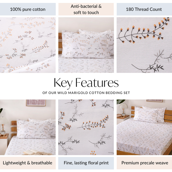 Wild Marigold 180 TC Pure Cotton Bedding Set Ultra Soft King Size 275x275 cm