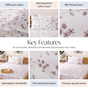 Floral Printed 180 TC Pure Soft Cotton King Size Night Bedsheet Set Taupe 275x275 cm