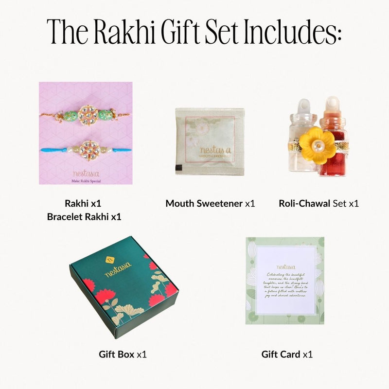 Serene Kundan Blue Rakhi Bracelet Gift Set