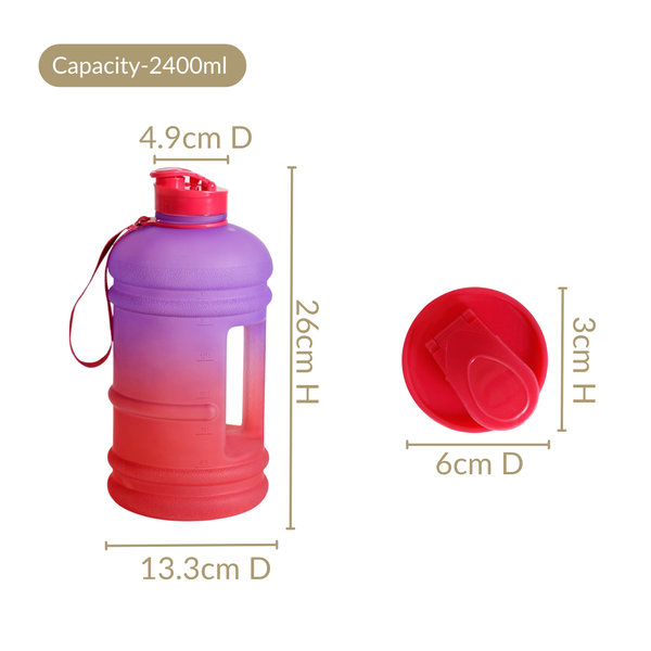 AquaBurst Large Gym Water Bottle With Handle Ombre Purple Red 2400ml