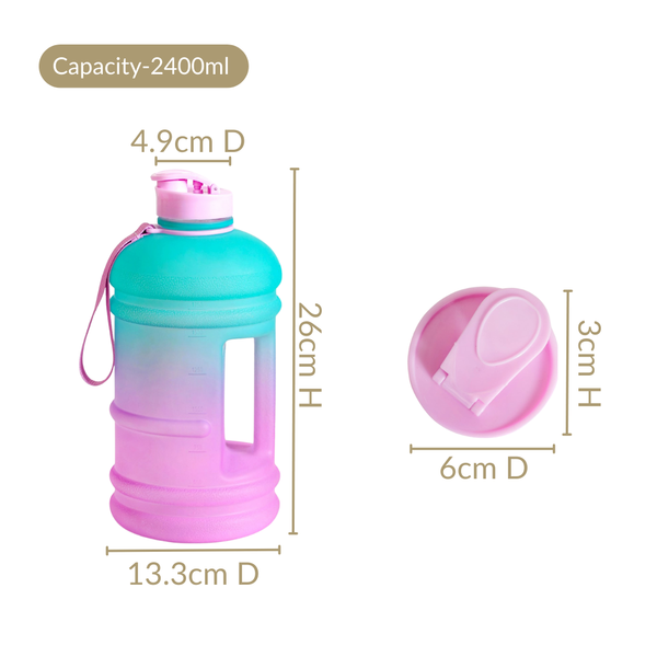 AquaBurst Large Capacity Gym Water Bottle Ombre Pink Turquoise 2400ml