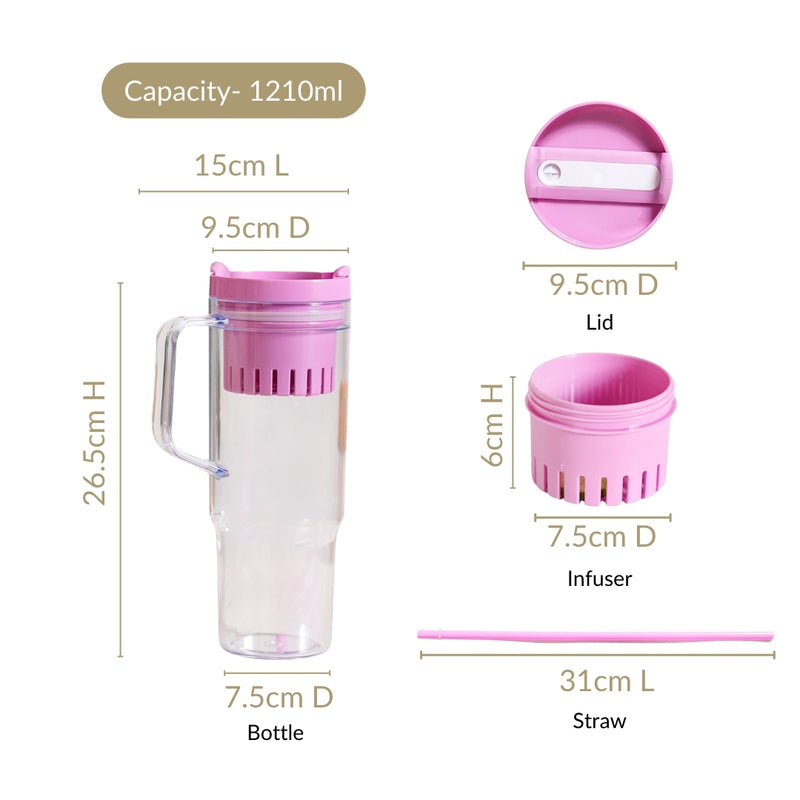 Citrify Large Spillproof Water Bottle With Fruit Infuser Pink Flamingo 1210ml