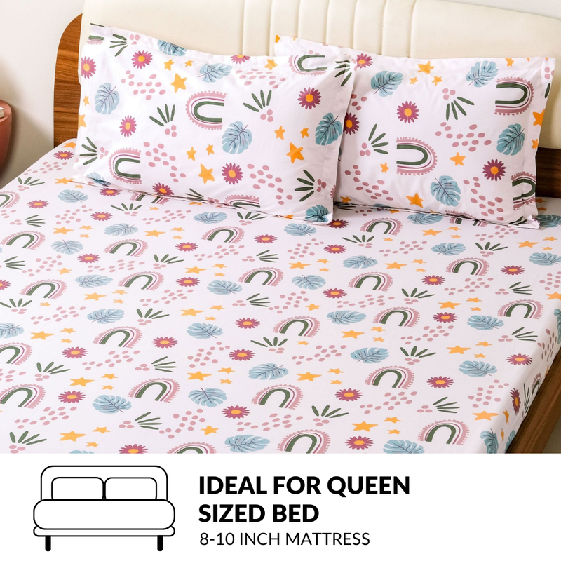 Starry Meadow Pastel Queen Size Cotton Bedding Set 254x229cm